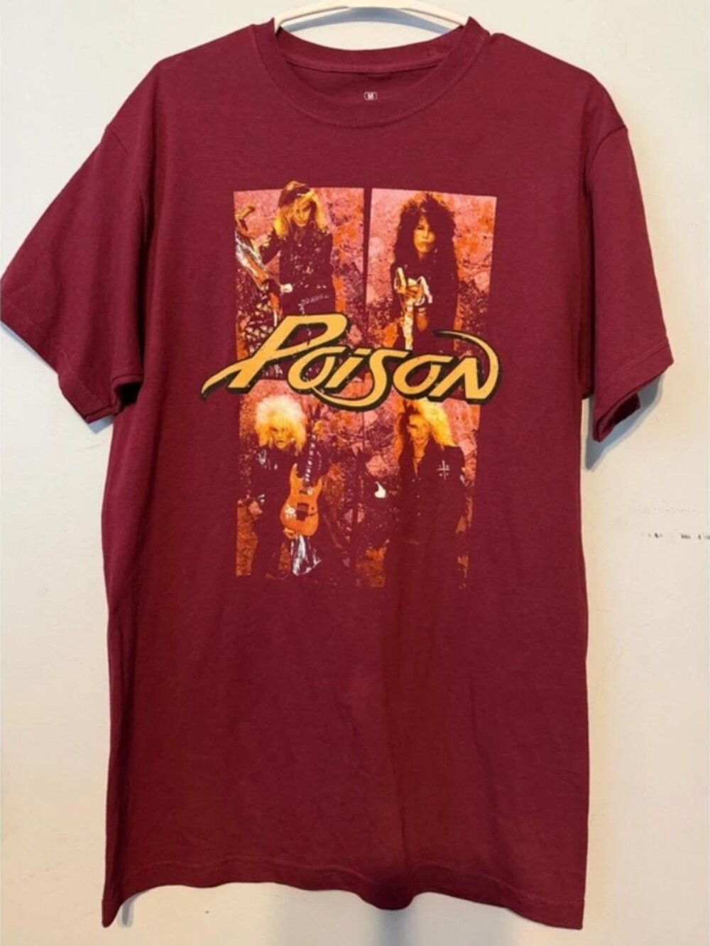 Poison Band Graphic Tee Maroon Adult M 100% Cotton Glam Rock